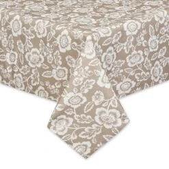 Design Imports Stone Floral Print Outdoor Tablecloth With Zipper 60X120