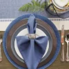 DII Round Floral Placemat Set 6 Piece, French Blue, 15" Dia
