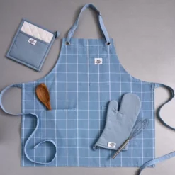 Design Imports Apron, Oven Mitt & Potholder Kitchen Set/3, Dusty Blue