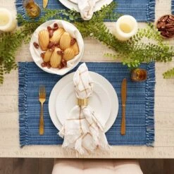 Variegated Nautical Blue Fringe Placemat (Set Of 6) -Design Imports GUEST e0747a04 368e 429f b234 015a6370245c
