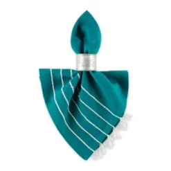 Design Imports Teal Stripe Tassel Napkin Set/4