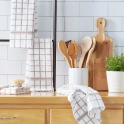 Design Imports Terry Windowpane Dishtowel Set 4 Piece, 16X26", Stone -Design Imports GUEST e31ccd60 eb0c 4d52 9d9e 961033f3991e