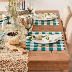 Design Imports Teal Heavyweight Check Fringed Placemat Set/6