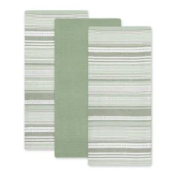 Design Imports Urban Stripe Dishtowel Set 3 Piece, Artichoke Green, 20X30"
