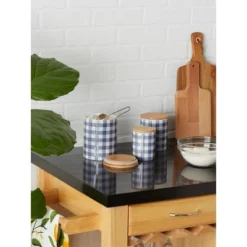 Design Imports Blue & White Buffalo Check Ceramic Canister Set/3 -Design Imports GUEST e400de00 e3b5 4f07 83e3 05a983569335
