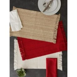 DII Variegated Fringe Placemat Set 8 Piece, Tango Red, MT 13x19", NP 20x20" -Design Imports GUEST e697b8c2 8ac2 4691 830e 710adea4c151
