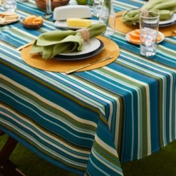 Design Imports Beachy Stripe Print Outdoor Tablecloth With Zipper 60 Round -Design Imports GUEST e792fa96 aa04 4c84 960b e378e49993f2