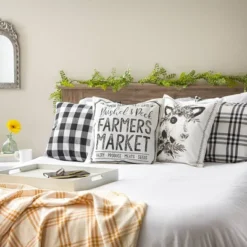 4pk 18"x18" Cow And Farmers Market Farmhouse Check And Printed Square Throw Pillow Covers - Design Imports -Design Imports GUEST e8166a0d 149d 49dd 9134 ae5b919a99d2