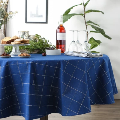 Design Imports Cotton Windowpane Check Tablecloth, Blue Metallic, 60X84" 4 Design Imports Cotton Windowpane Check Tablecloth, Blue Metallic, 60X84" - Image 4