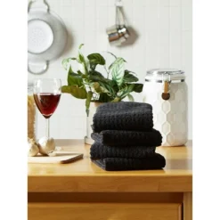 Design Imports Terry Waffle Solid Dishtowel Set 4 Piece, 15X26", Black -Design Imports GUEST e9c07172 e62f 4ba9 860f 7767268d97ef