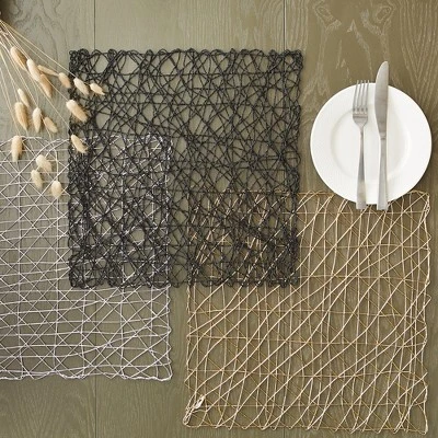 DII Woven Paper Placemat Set 6 Piece, Gold, 16x16" 4 DII Woven Paper Placemat Set 6 Piece, Gold, 16x16" - Image 4