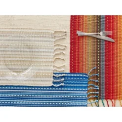 Design Imports Blue Tonal Stripe With Fringe Placemat Set/6 -Design Imports GUEST ecf118d4 0c71 4653 9aea f8e1d4a13a11