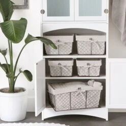 Design Imports Set Of 5 Rustic Bronze Chicken Wire Stone And Gingham Check Liner Baskets White -Design Imports GUEST ed70abc0 9ef2 43c9 b988 d9c99fcc92bb