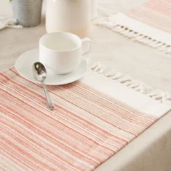 6pk Cotton Pimento Striped Placemats With Fringe - Design Imports: Washable Kitchen & Dining Table Decor, Rectangle, 13"x11" -Design Imports GUEST ee69ed59 a847 4dfe b219 896336bf21f9