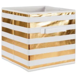 Design Imports Nonwoven Polyester Cube Stripe White/Gold Square 11X11X11 Set/4 -Design Imports GUEST ef18bc0b c8c6 4ee0 b417 715a191fe6a4