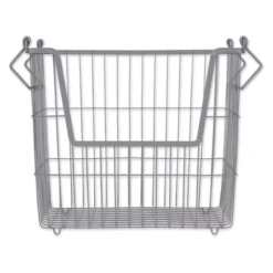 DII Design Imports Metal Wire Mesh Stackable Utility Storage Bin With Swinging Handles For Kitchens, Offices, And Living Rooms, Large, Cool Gray