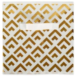 Design Imports Nonwoven Polyester Cube Double Diamond White/Gold Square 11X11X11 Set/2