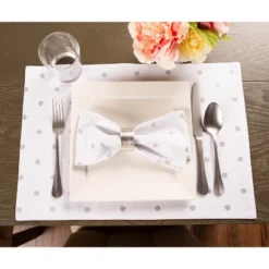 Design Imports Metallic Silver/White Reversible Polka Dot Placemat Set/4 -Design Imports GUEST f233f731 2f45 43e7 a047 02ca46e3394e
