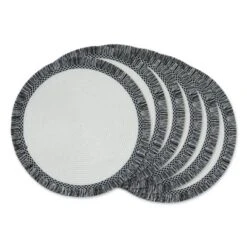 DII Fringe Placemat Set 6 Piece, White/Black, 14.75" Dia -Design Imports GUEST f296e6dd 7970 4704 9aa5 e4e834838377