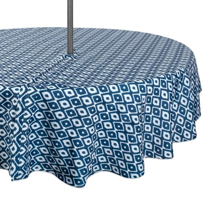Design Imports Blue Ikat Outdoor Tablecloth With Zipper 60 Round 7 Design Imports Blue Ikat Outdoor Tablecloth With Zipper 60 Round - Image 7