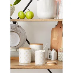 Design Imports White And Gold Mixed Print Ceramic Canister Set/3 20 Design Imports White And Gold Mixed Print Ceramic Canister Set/3 -Design Imports GUEST f3d24fcc 61df 44a5 ac21 dc782918f093