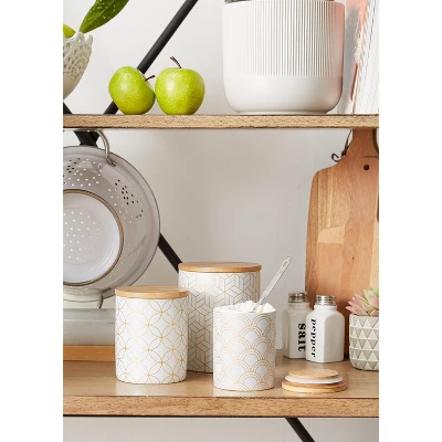 Design Imports White And Gold Mixed Print Ceramic Canister Set/3 8 Design Imports White And Gold Mixed Print Ceramic Canister Set/3 - Image 8