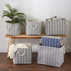 Design Imports Polyester Bin Herringbone Gray Square 11X11X11 -Design Imports GUEST f4cf130a 029a 4006 8edd 1e6735340460