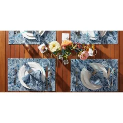 Design Imports Blue Paisley Print Outdoor Placemat Set/6