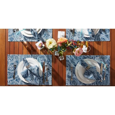 Design Imports Blue Paisley Print Outdoor Placemat Set/6 1 Design Imports Blue Paisley Print Outdoor Placemat Set/6