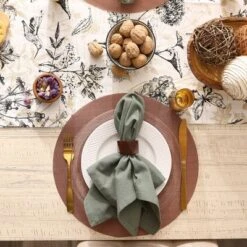 DII Doubleframe Indoor/Outdoor PVC Round Placemat/6, Cinnamon, 13.75" Diameter