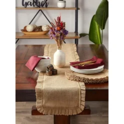 DII Jute Ruffle Trim Placemat Set 6 Piece, Natural, 15" Dia -Design Imports GUEST f6780ddd 7ac9 449c 9afc 753db6dce418