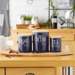 Design Imports Nautical Blue Coffee/Sugar/Tea Ceramic Canister Set/3 -Design Imports GUEST f7358158 1949 41cf 9a11 d34755a2ecd6