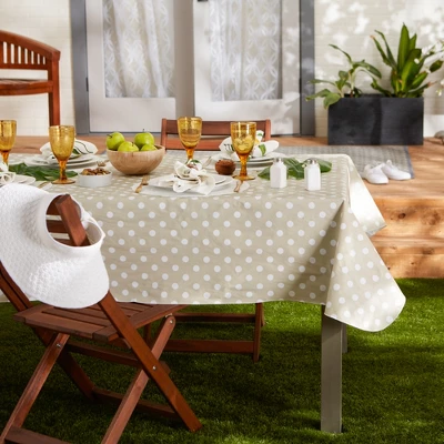 Design Imports Natural Polka Dot Vinyl Tablecloth 60X84 2 Design Imports Natural Polka Dot Vinyl Tablecloth 60X84 - Image 2