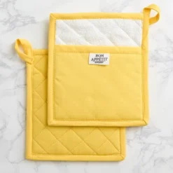 Design Imports Chino Potholder Set/2, Yellow Yarrow