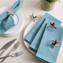 Design Imports Silver Star Napkin Ring Set/4
