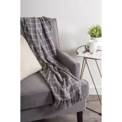 50"x60" Plaid Checked Throw Blanket Gray - Design Imports