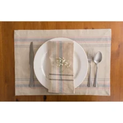 DII French Stripe Placemat Set 6 Piece, Taupe/Gray, 13x19" -Design Imports GUEST f960d481 e89c 4b61 9919 4e6c1956375e
