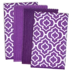 Design Imports Every Day Basic Microfiber Dishtowel Set Lattice Print 4 Piece, 16X19", Eggplant -Design Imports GUEST f9699af7 04ac 4524 bfec 2a147fbf13b5