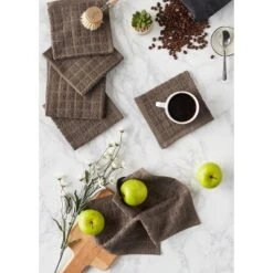 Design Imports Windowpane Terry Dishcloth Set 6 Piece, 12X12", Brown -Design Imports GUEST f9826f33 f213 4caf 94b6 d3931ea2ba15