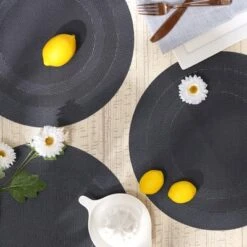 DII Doubleframe Indoor/Outdoor PVC Round Placemat/6, Stonewash Blue, 13.75" Diameter