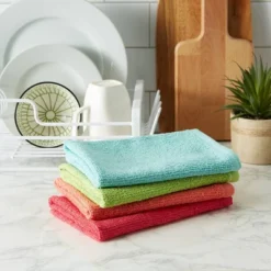 4pk Cotton Assorted Bright Barmop Dishtowels - Design Imports: Kitchen Towels, Hand Towels, Rags, Off-White, 16"x19"