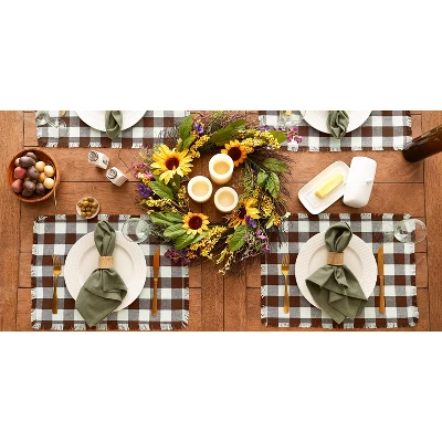 Design Imports Bark Brown Heavyweight Check Fringed Placemat Set/6 4 Design Imports Bark Brown Heavyweight Check Fringed Placemat Set/6 - Image 4