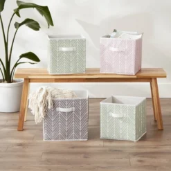Set Of 2 11" X 11" X 11" Nonwoven Polyester Herringbone Square Storage Cube Mauve - Design Imports -Design Imports GUEST fb0bace0 7244 4779 954d 849ca82ab1d2