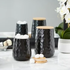 Design Imports Black Matte Dimple Texture Ceramic Canister Set/2 -Design Imports GUEST fc1df953 f131 41b5 9de5 8ff235e44539
