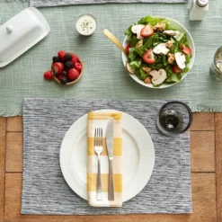 Design Imports Navy/Off-White Tonal Recycled Cotton Slubby Rib Placemat Set/6 -Design Imports GUEST fc3c9c3b bae0 4b55 b948 516e45d90bfc