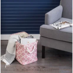 Design Imports Polyester Bin Lattice Rose Rectangle Medium 16X10X12