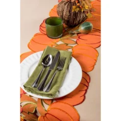 Design Imports Embroidered Pumpkin Table Runner, Orange, 14X60"
