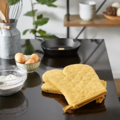 Design Imports Terry Solid Oven Mitt Set 2 Piece Honey Gold 7X13"