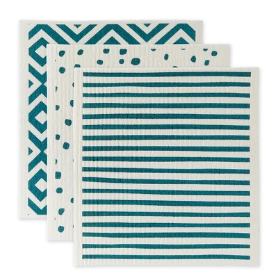 Design Imports Swedish Dishcloth Set/3, Reusable & Absorbent, Teal & White 6 Design Imports Swedish Dishcloth Set/3, Reusable & Absorbent, Teal & White - Image 6