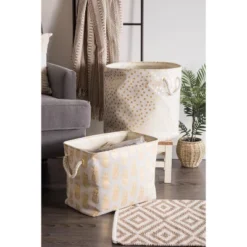 Design Imports Polyester Bin Dots Gold Round Large 15X16X16 -Design Imports GUEST ff6470be aea8 43ba ae9d 32d05c041ae7